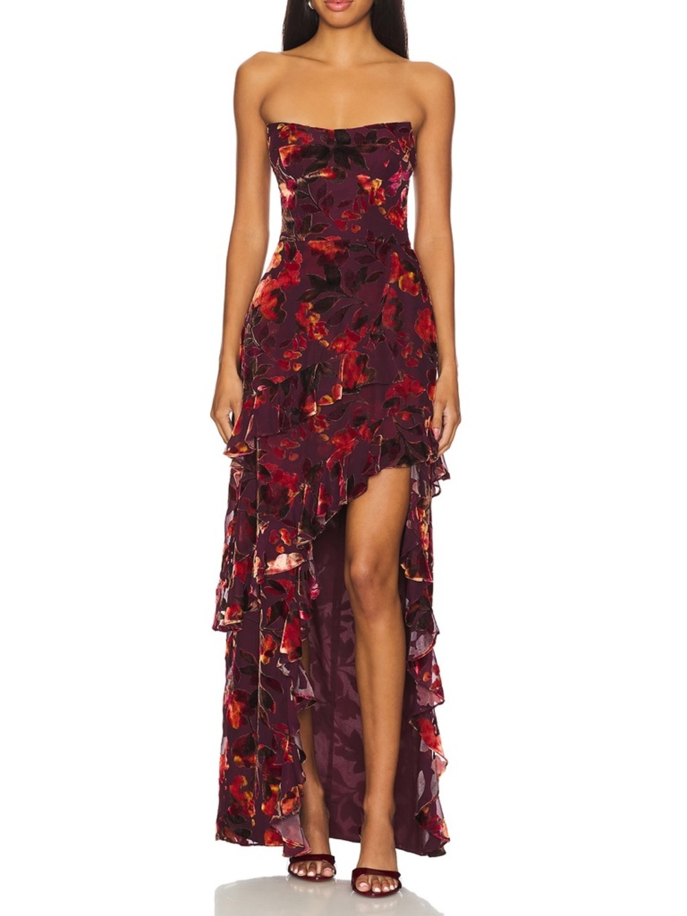 Amanda Uprichard Magnolia Maxi Dress in  Sorrel Burnout High-Low Lined Revolve
